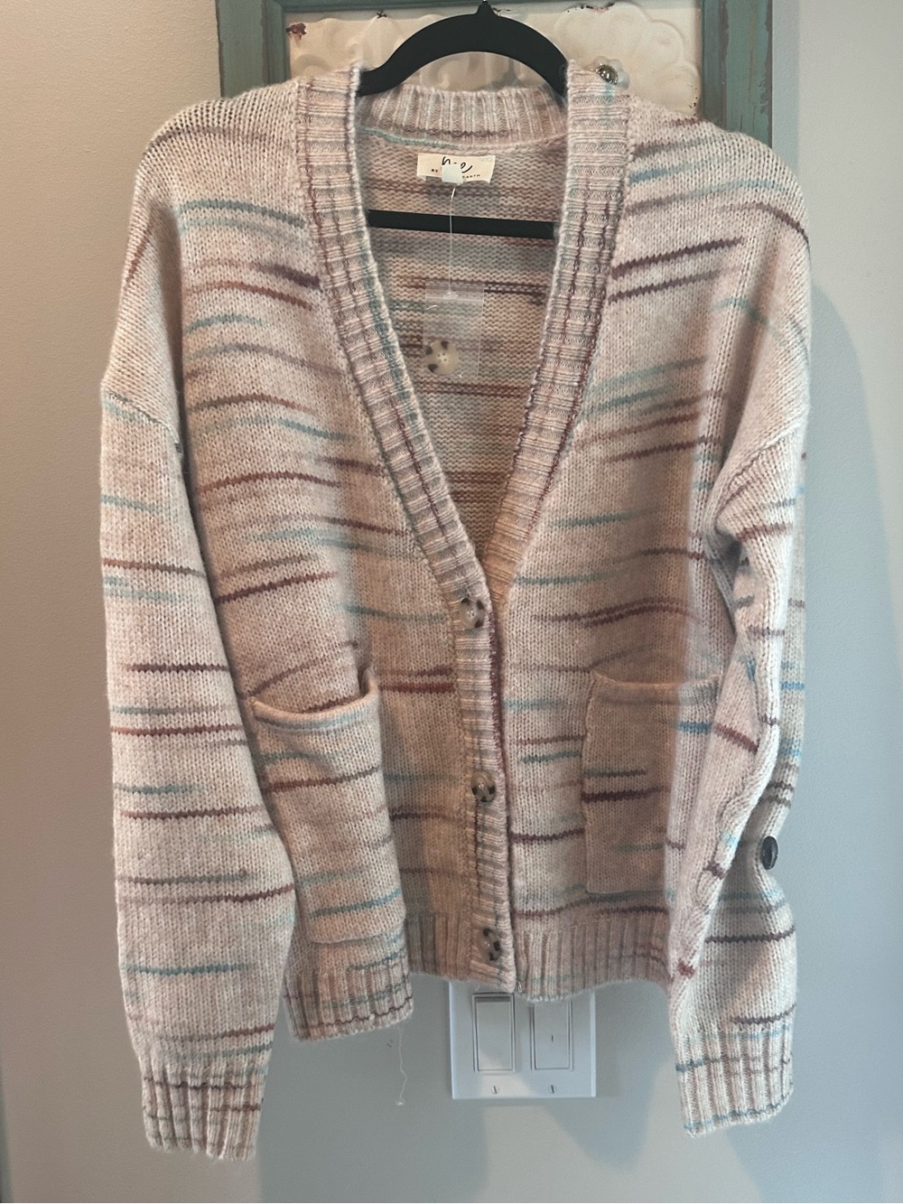 Cozy Striped V-Neck Cardigan Sweater - Soft Neutral Stripe